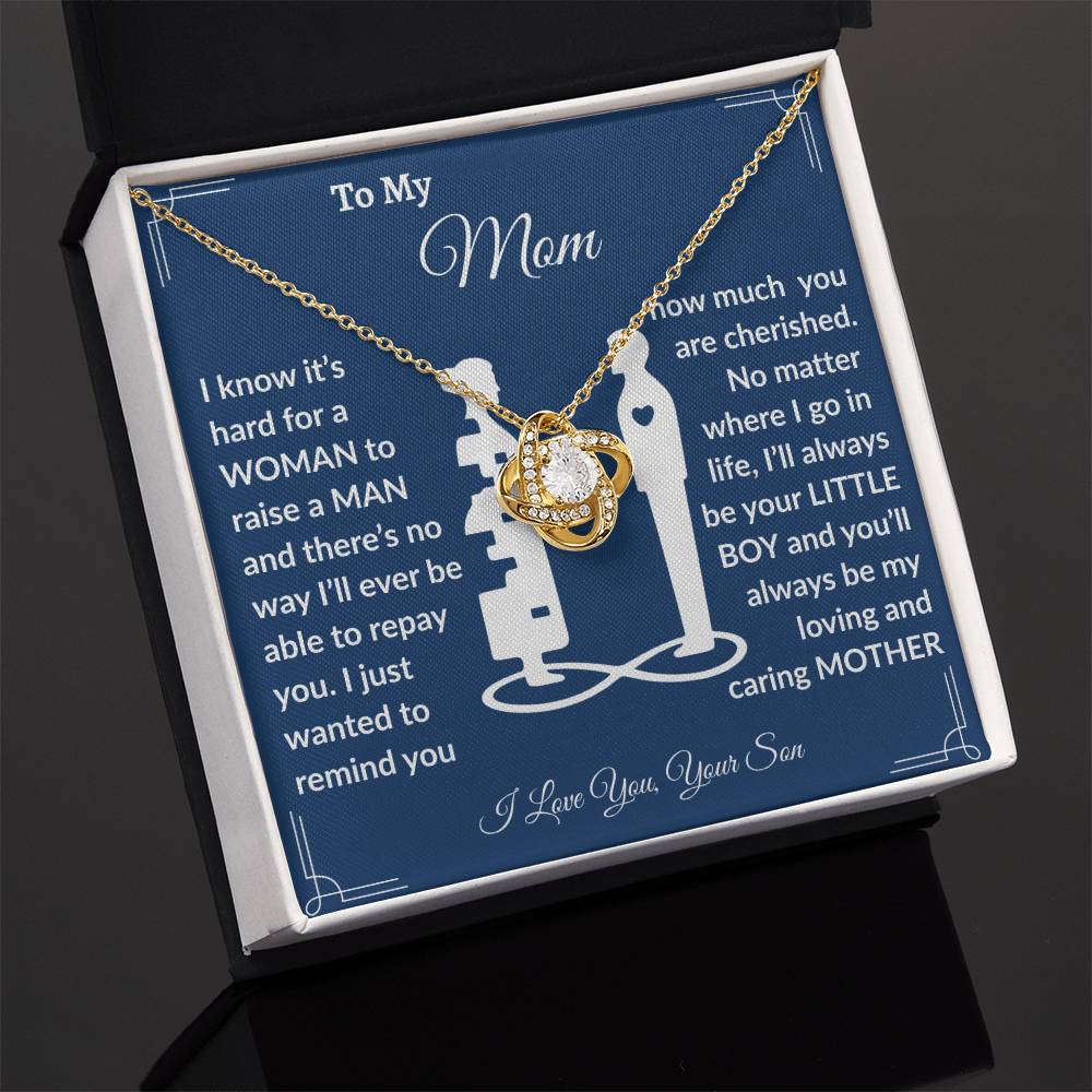 To My Mom "I Love You, Your Son" Love Knot Necklace.