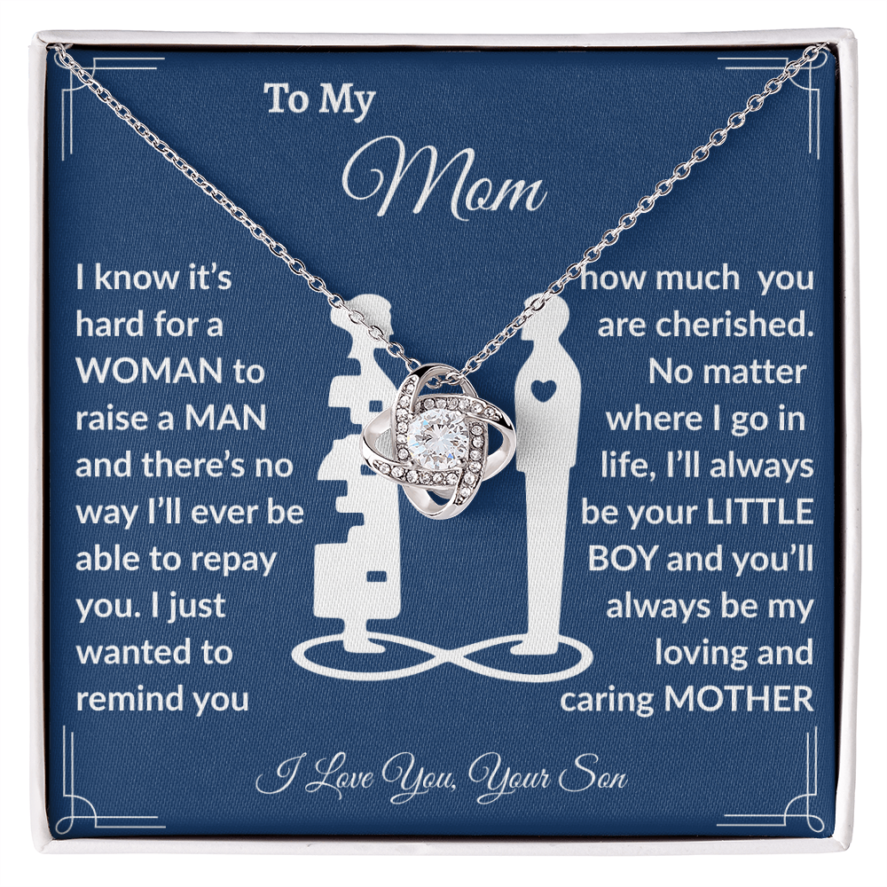 To My Mom "I Love You, Your Son" Love Knot Necklace.