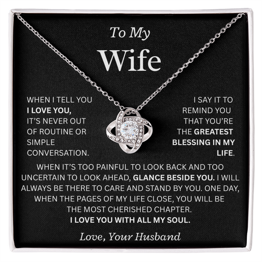 To My Wife "I Love You With All My Soul" Love Knot Necklace