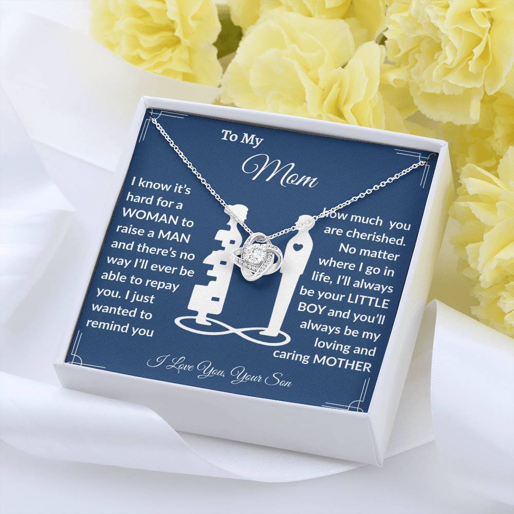 To My Mom "I Love You, Your Son" Love Knot Necklace.
