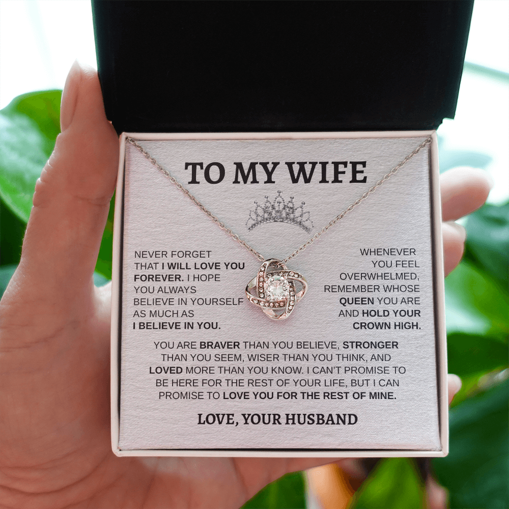 To My Wife "Hold Your Crown High" Love Knot Necklace