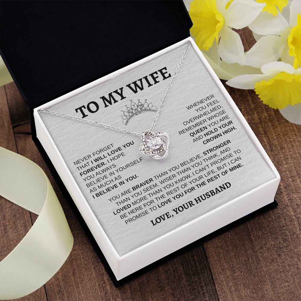 To My Wife "Hold Your Crown High" Love Knot Necklace