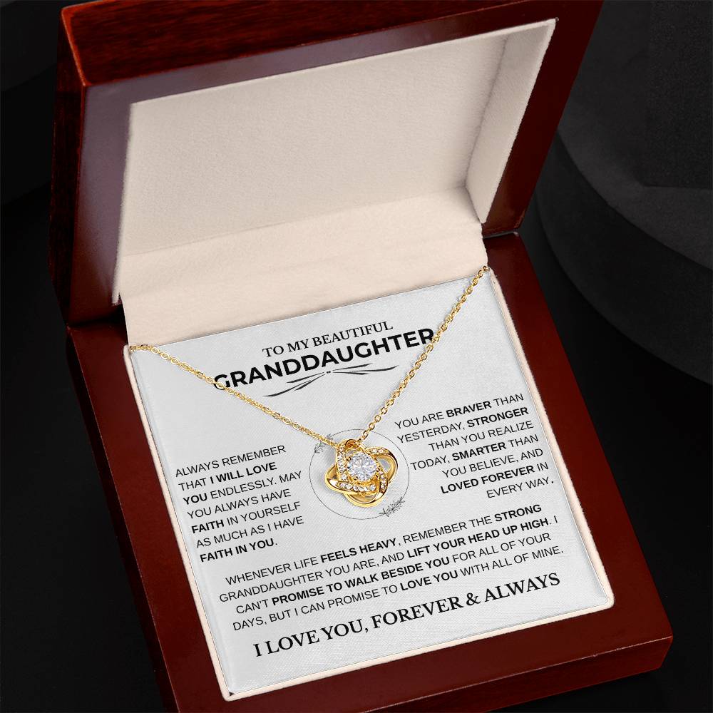 To My Beautiful Granddaughter "I Promise To Walk Beside You" Love Knot Necklace