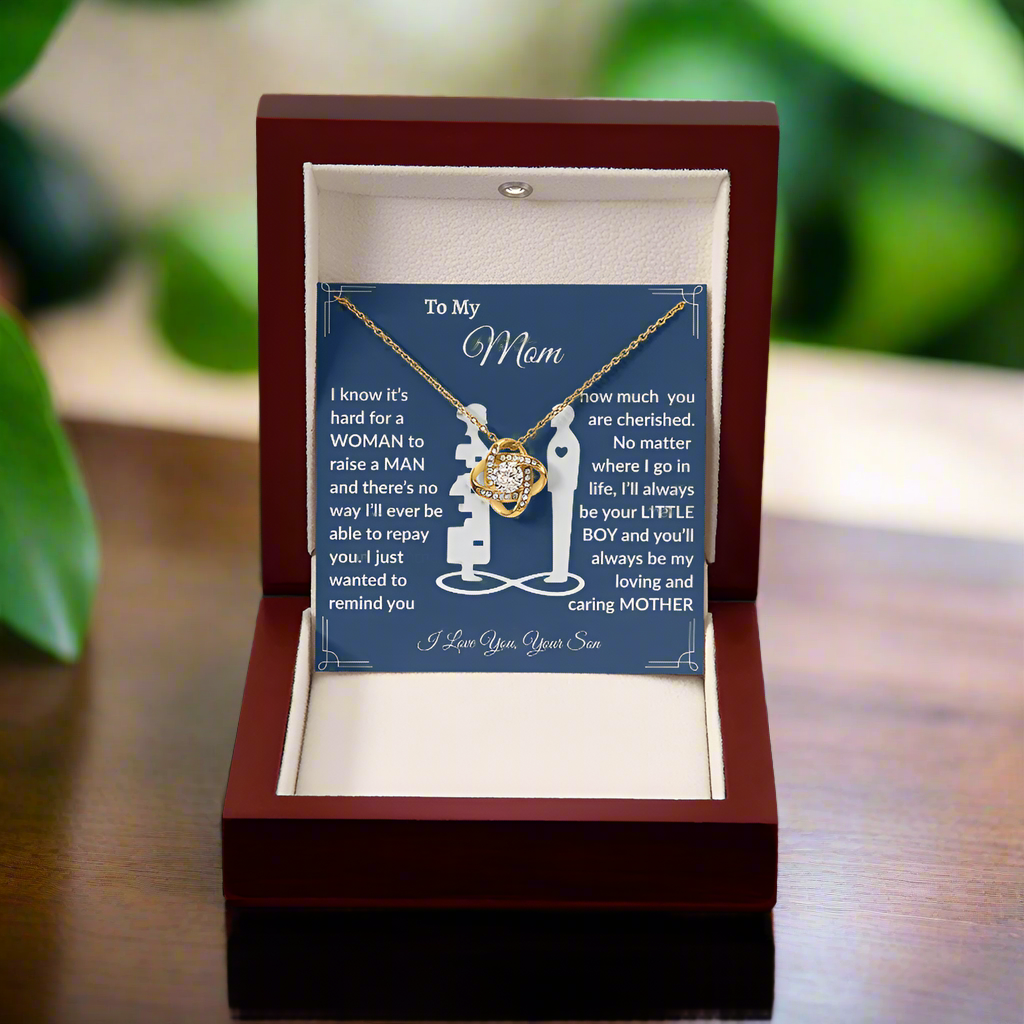 To My Mom "I Love You, Your Son" Love Knot Necklace.