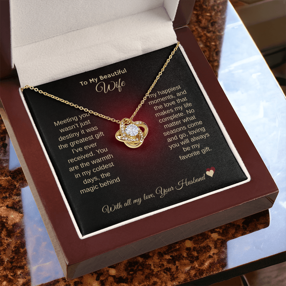 To My Beautifule Wife "With All My Love"Love Knot Necklace
