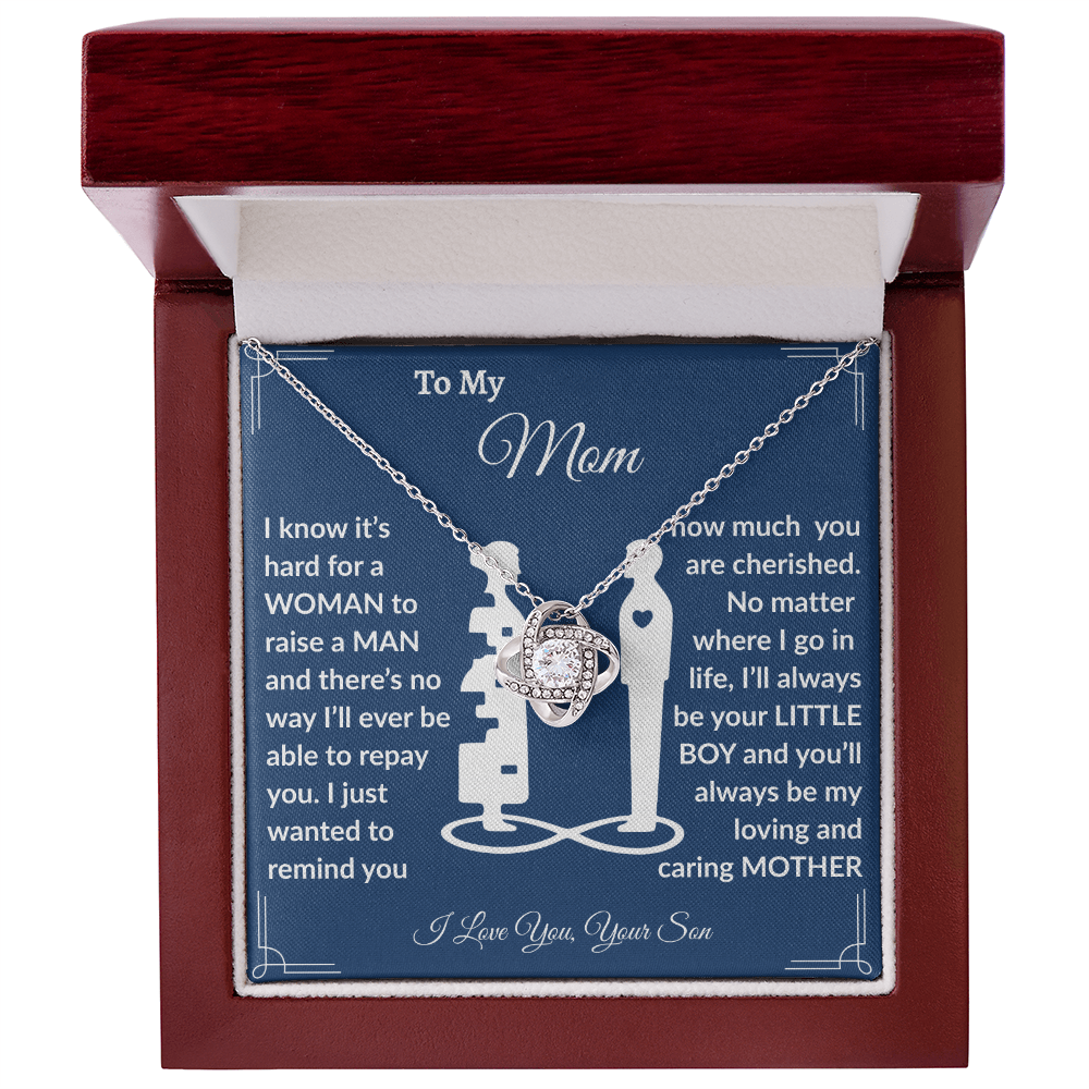 To My Mom "I Love You, Your Son" Love Knot Necklace.