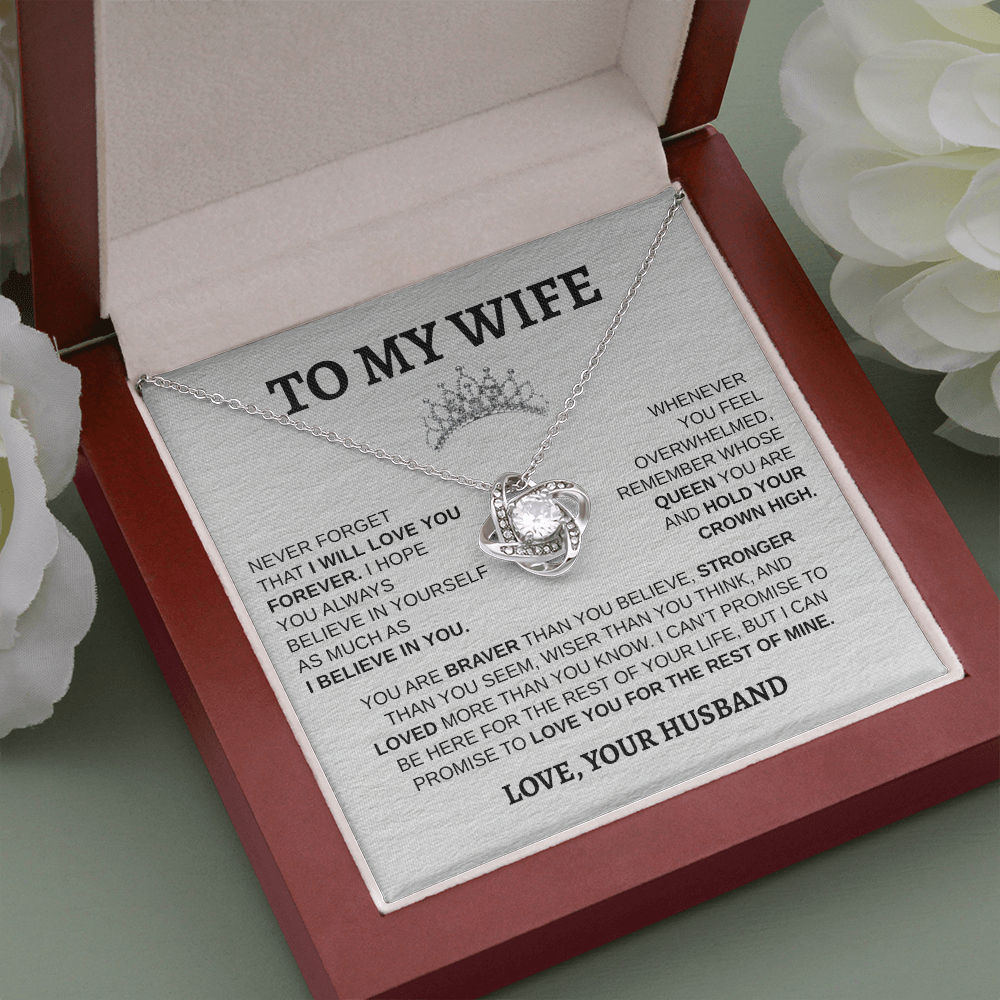 To My Wife "Hold Your Crown High" Love Knot Necklace