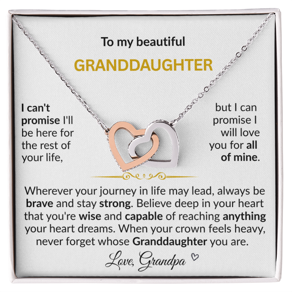 To My Beautiful Granddaughter "Never Forget Grandpa Loves You" Interlocking Hearts Necklace