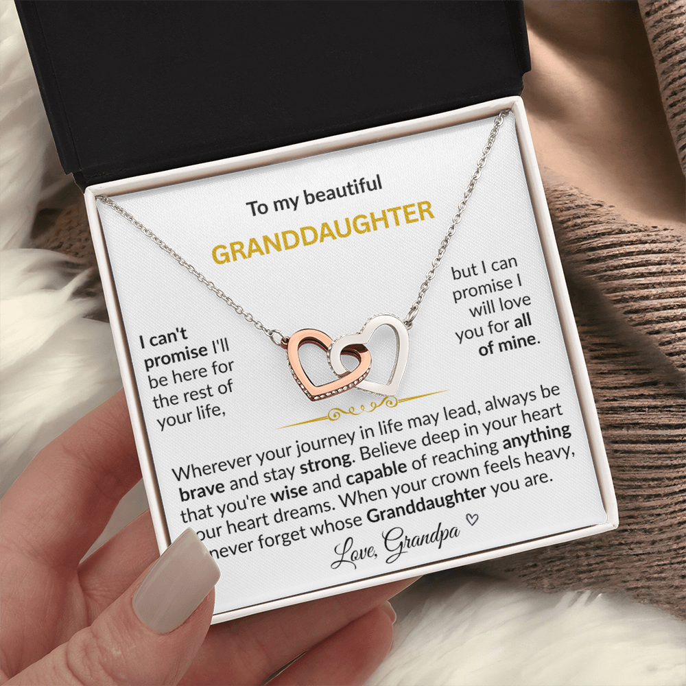 To My Beautiful Granddaughter "Never Forget Grandpa Loves You" Interlocking Hearts Necklace