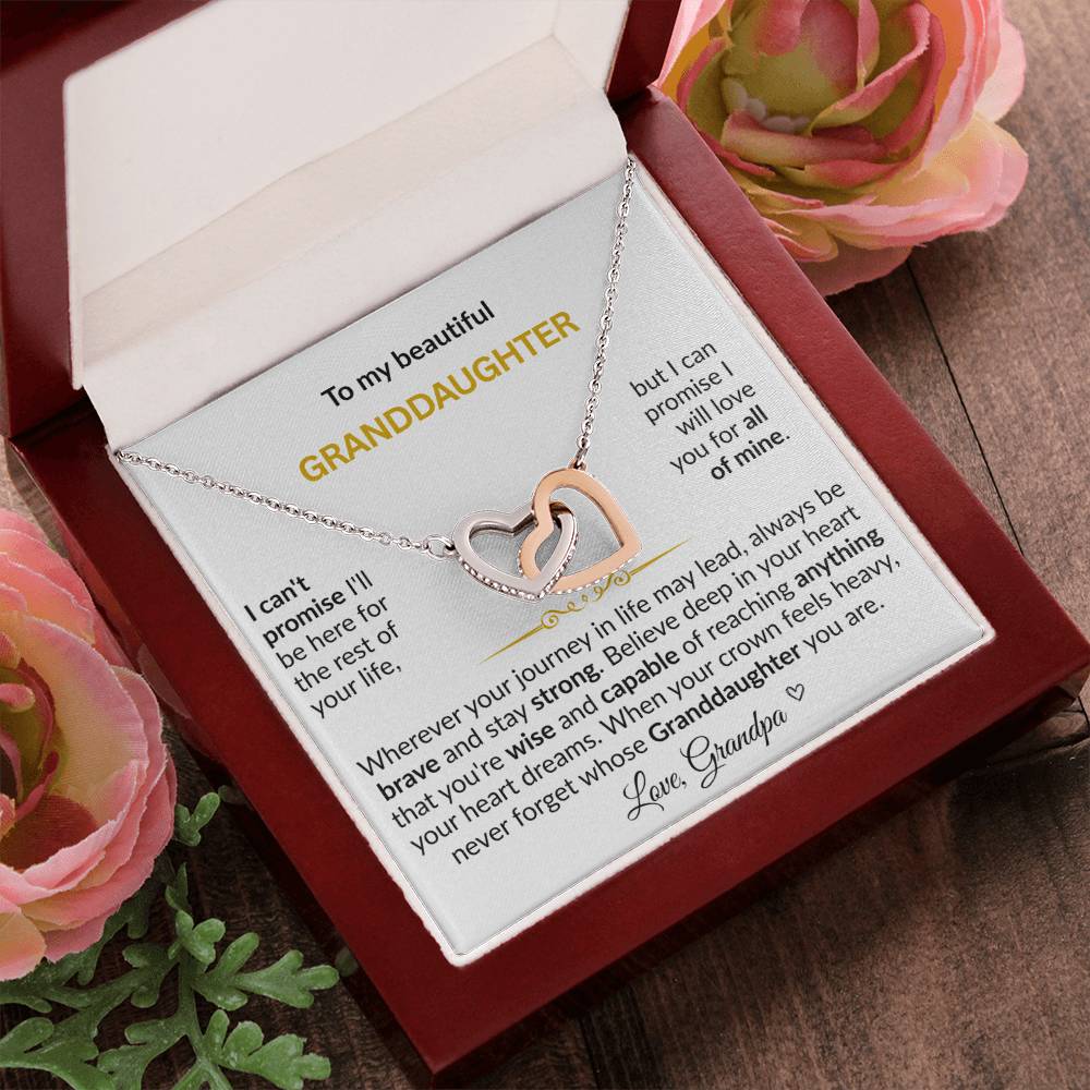 To My Beautiful Granddaughter "Never Forget Grandpa Loves You" Interlocking Hearts Necklace