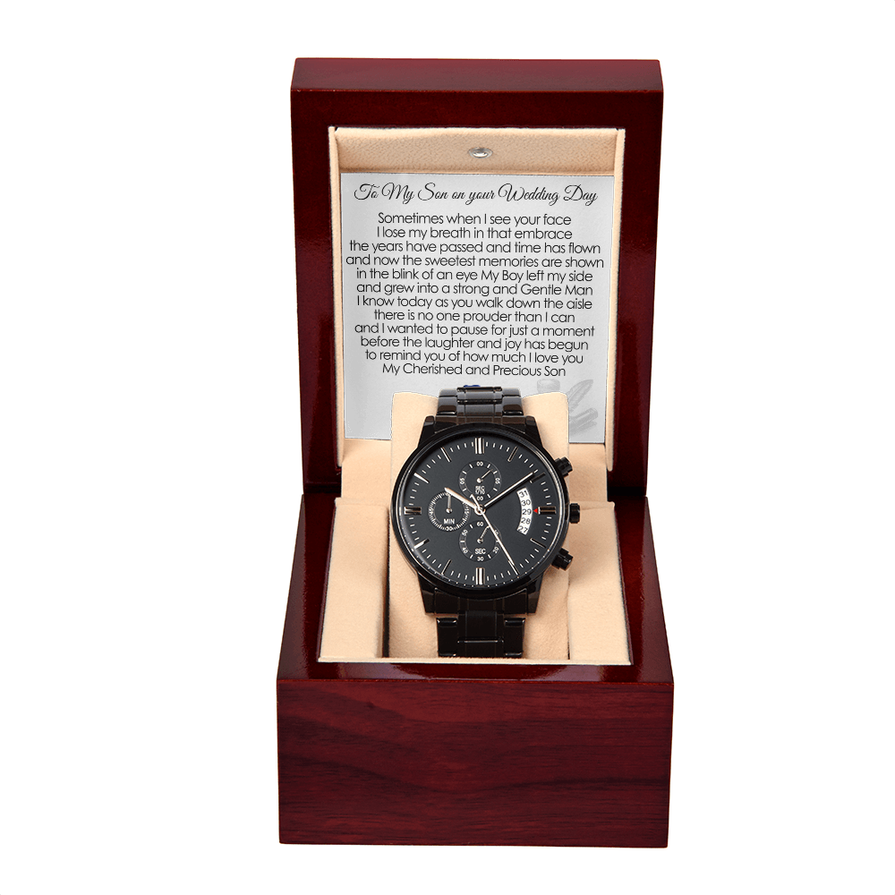 To My Son "On Your Wedding Day" Black Chronograph Watch