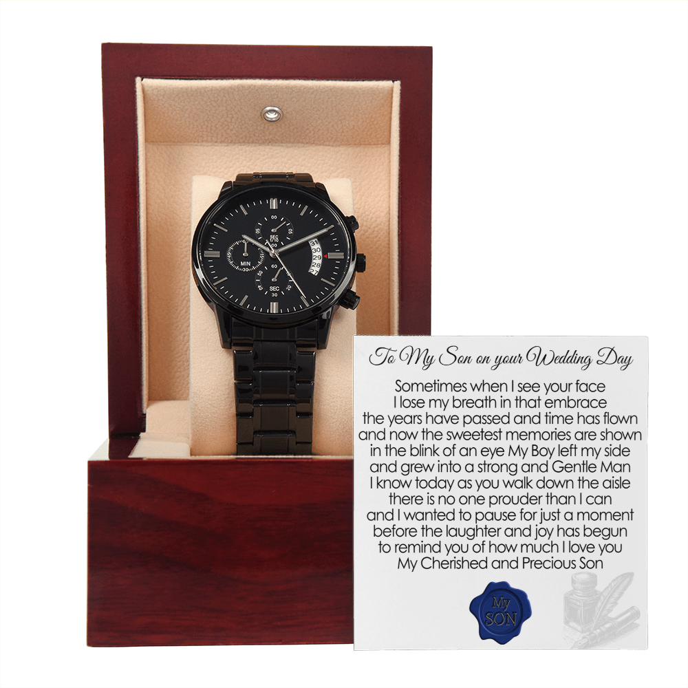 To My Son "On Your Wedding Day" Black Chronograph Watch