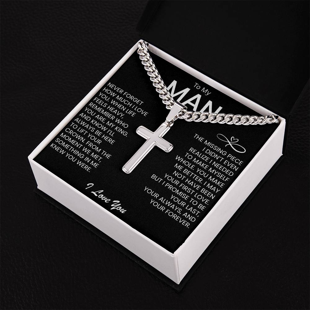 To My Man " Never Forget How Much I Love You" Cuban Necklace Cross