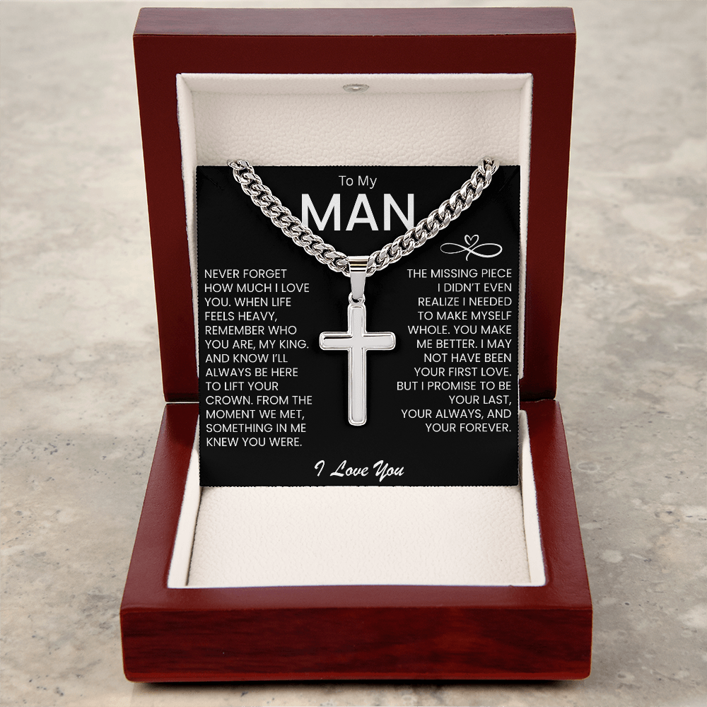 To My Man " Never Forget How Much I Love You" Cuban Necklace Cross