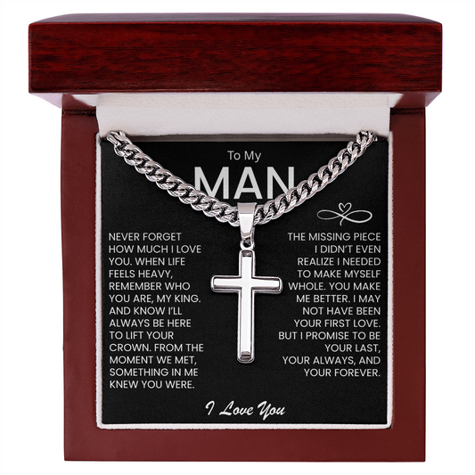 To My Man " Never Forget How Much I Love You" Cuban Necklace Cross