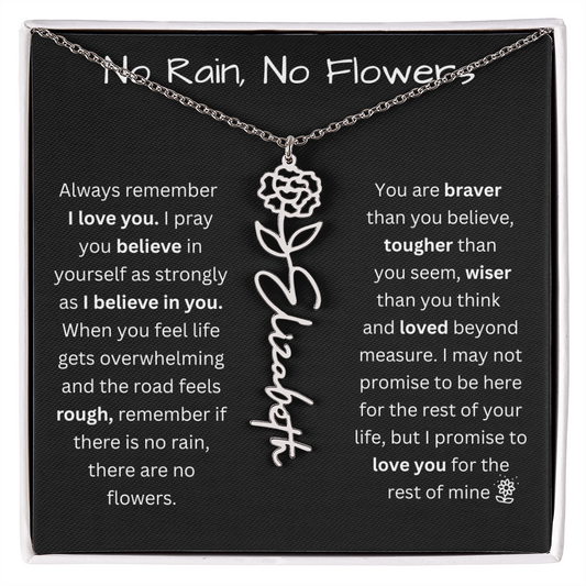 No Rain, No Flowers "Believe In Yourself" Flower Name Necklace