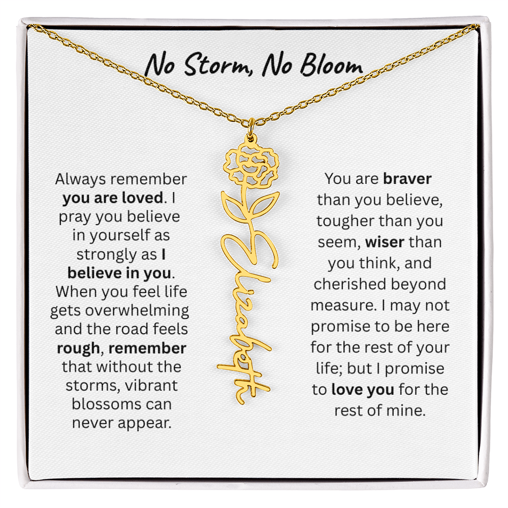 No Storm, No Boom "Believe in Yourself" Flower Name Necklace.