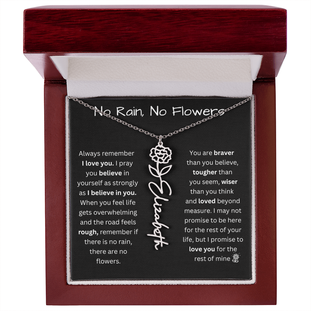 No Rain, No Flowers "Believe In Yourself" Flower Name Necklace