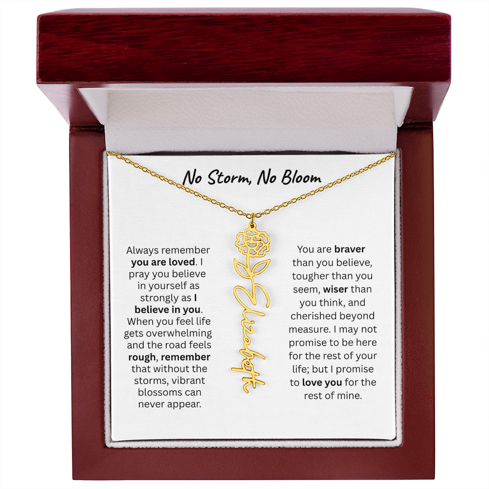No Storm, No Boom "Believe in Yourself" Flower Name Necklace.