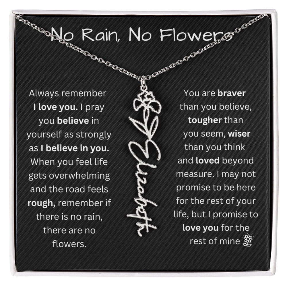 No Rain, No Flowers "Believe In Yourself" Flower Name Necklace