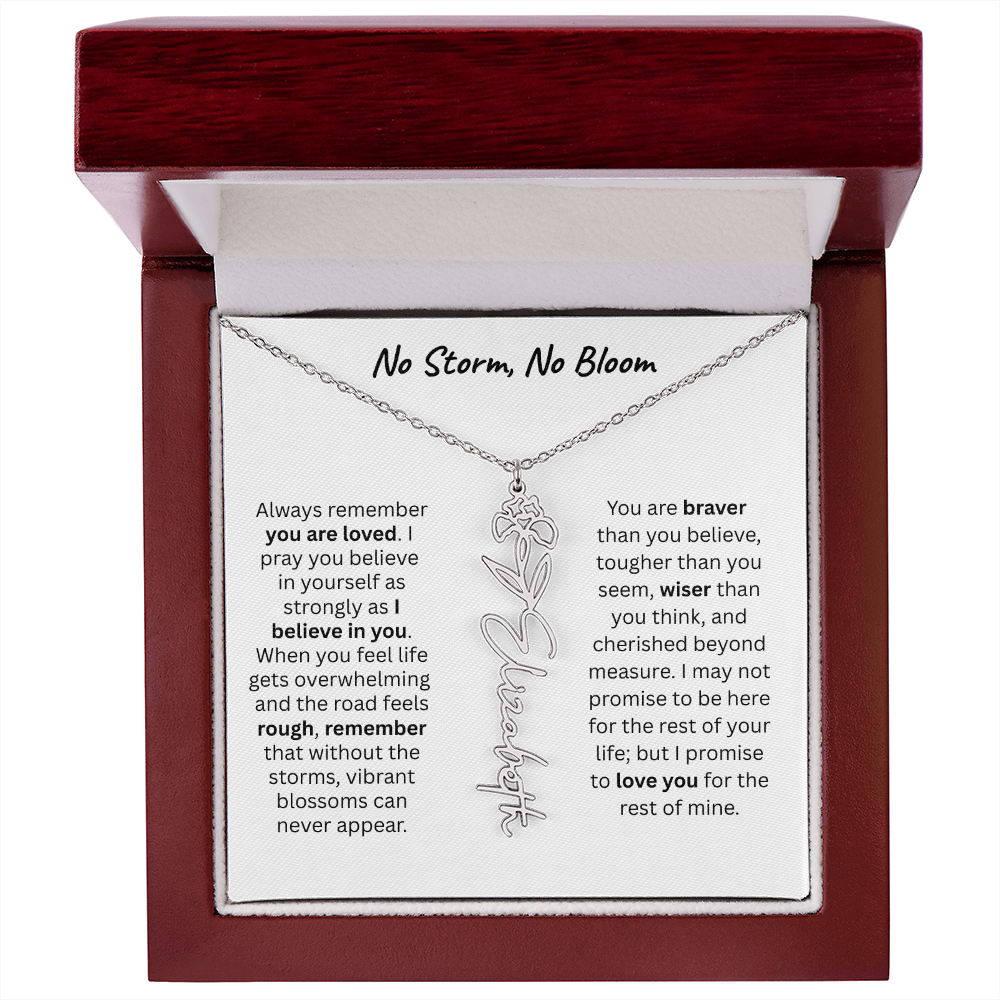 No Storm, No Boom "Believe in Yourself" Flower Name Necklace.