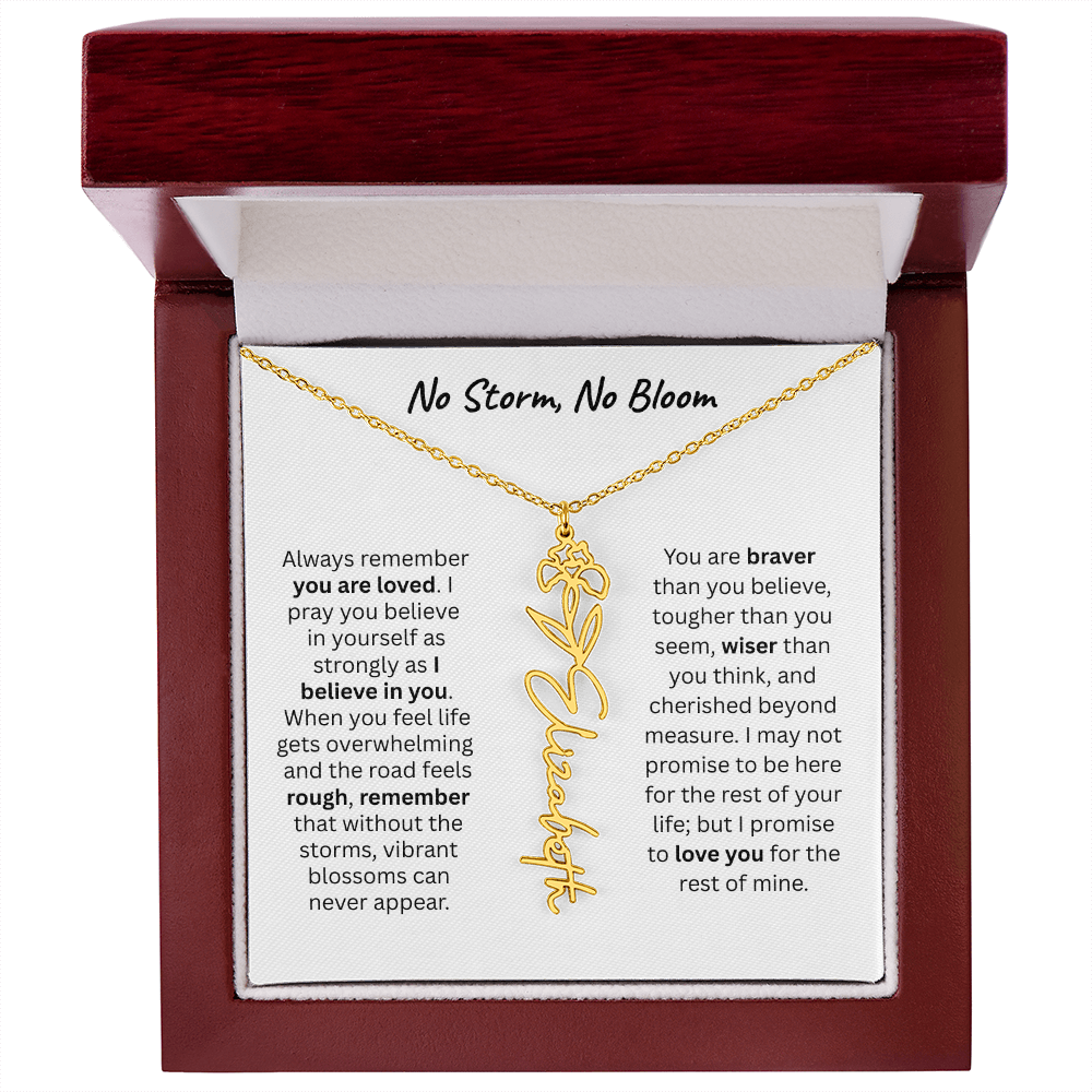 No Storm, No Boom "Believe in Yourself" Flower Name Necklace.