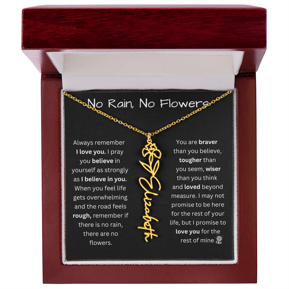 No Rain, No Flowers "Believe In Yourself" Flower Name Necklace