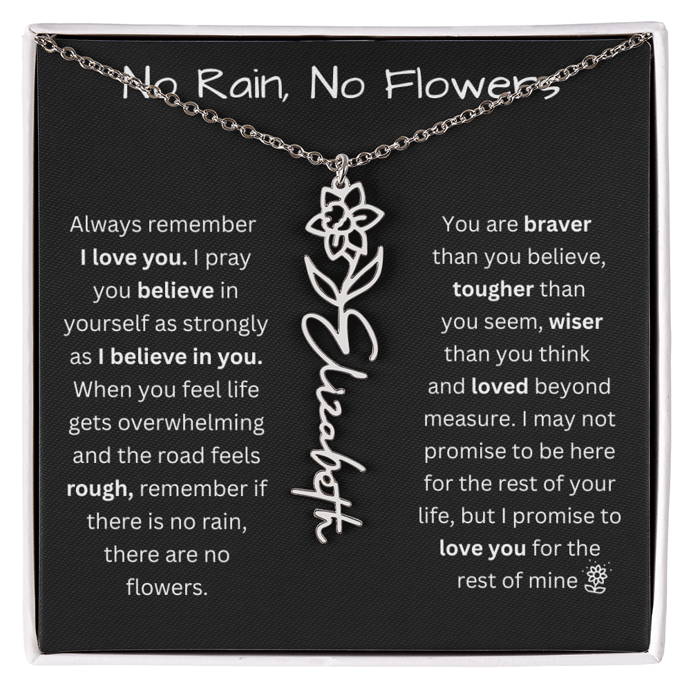 No Rain, No Flowers "Believe In Yourself" Flower Name Necklace
