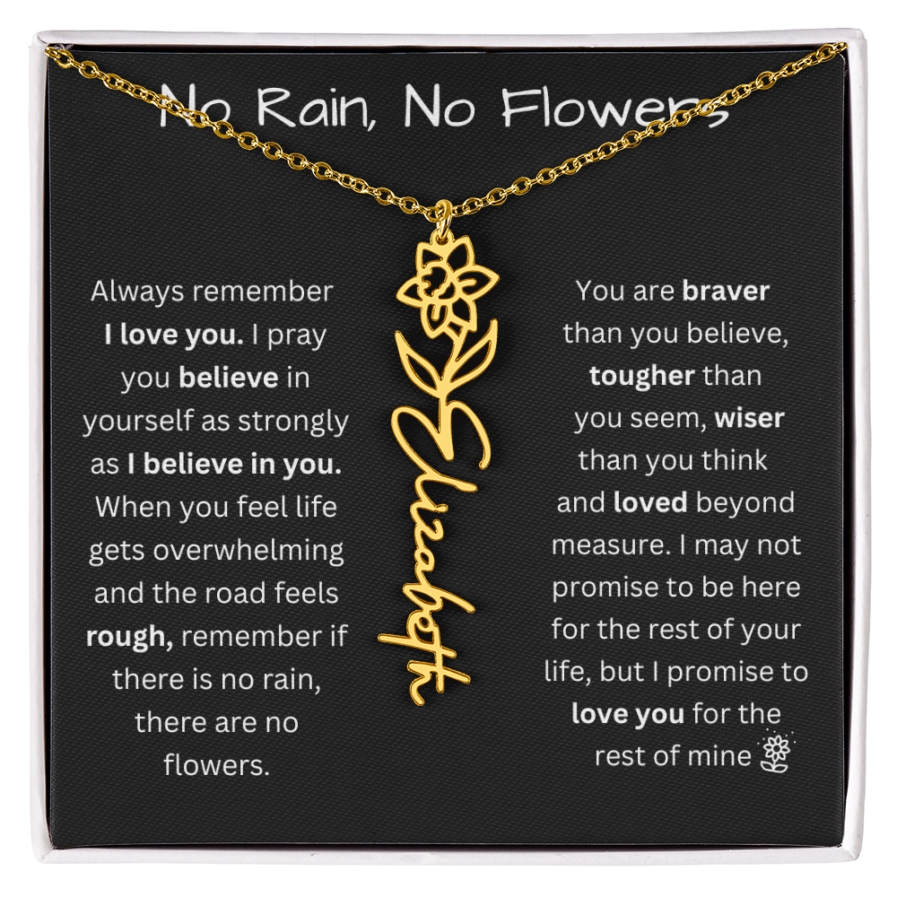 No Rain, No Flowers "Believe In Yourself" Flower Name Necklace
