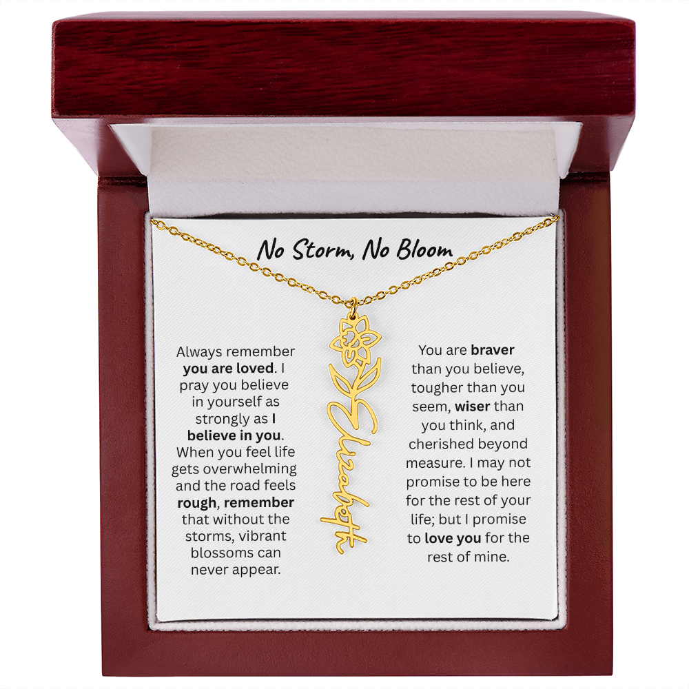 No Storm, No Boom "Believe in Yourself" Flower Name Necklace.