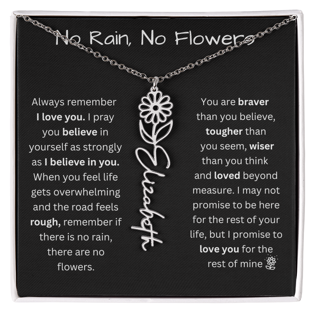 No Rain, No Flowers "Believe In Yourself" Flower Name Necklace