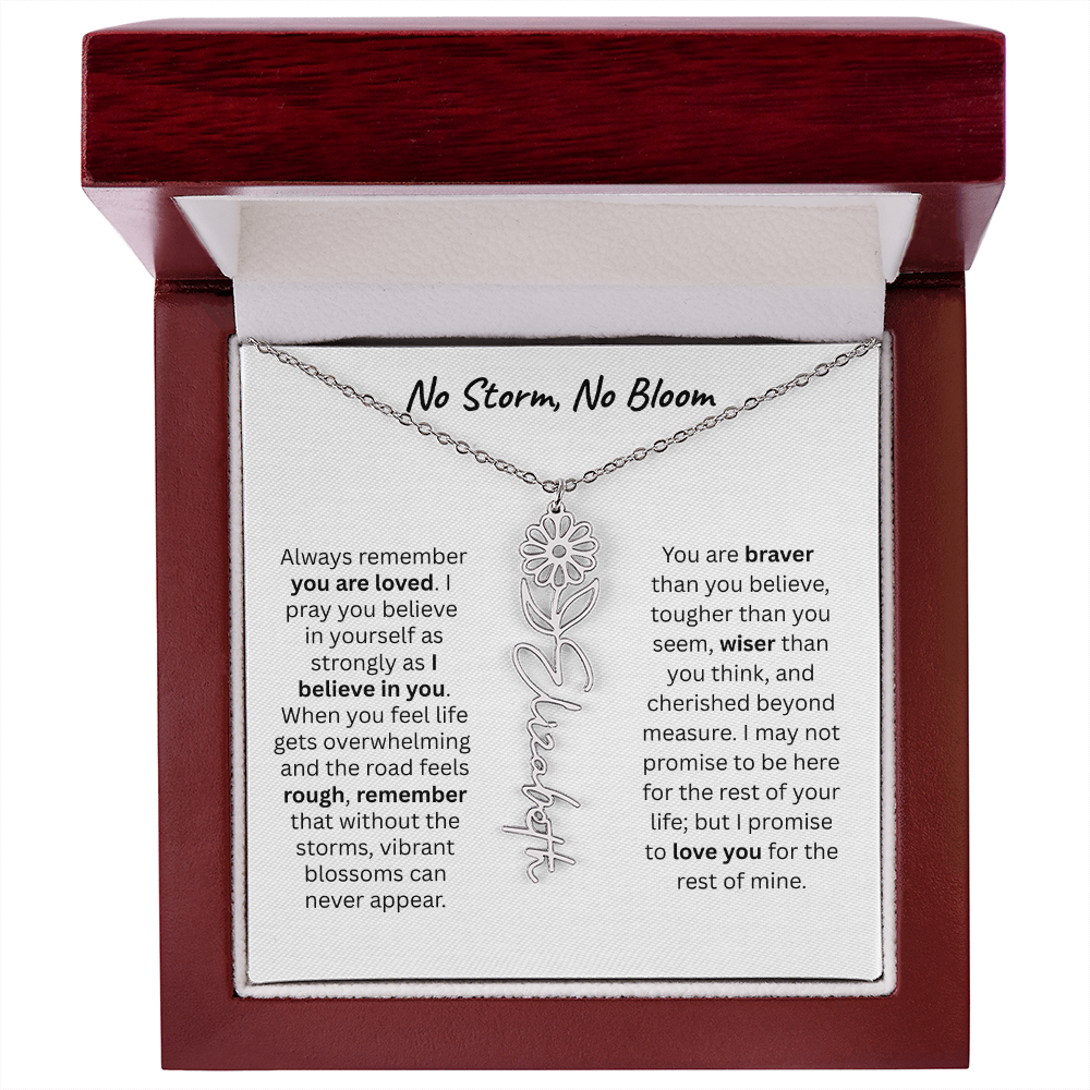 No Storm, No Boom "Believe in Yourself" Flower Name Necklace.