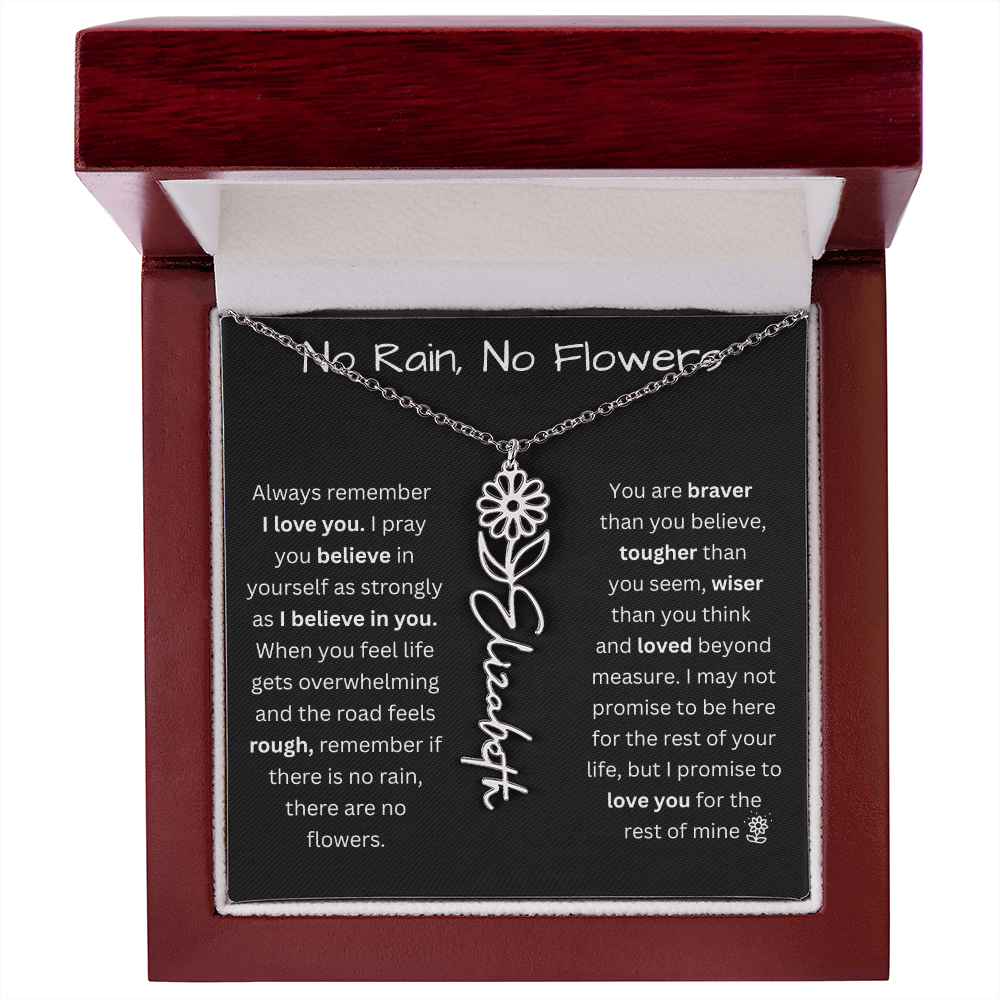 No Rain, No Flowers "Believe In Yourself" Flower Name Necklace
