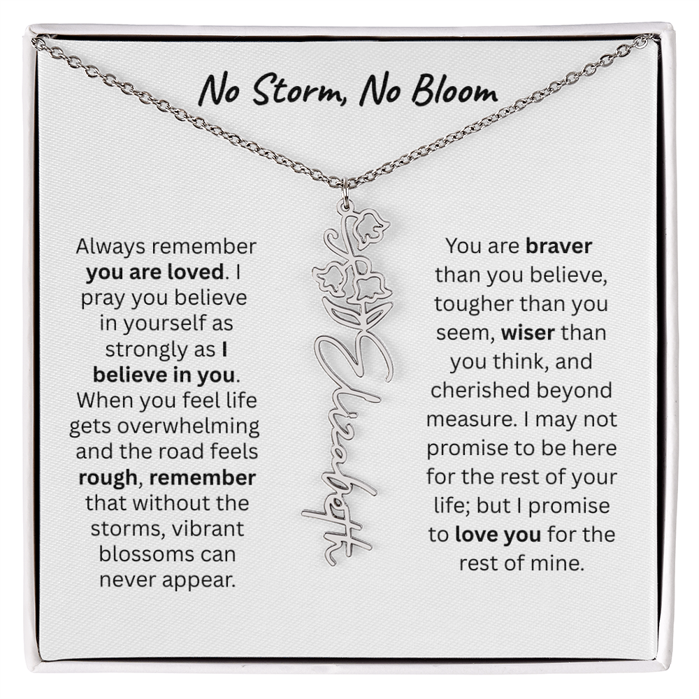 No Storm, No Boom "Believe in Yourself" Flower Name Necklace.