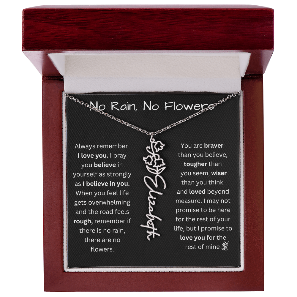 No Rain, No Flowers "Believe In Yourself" Flower Name Necklace