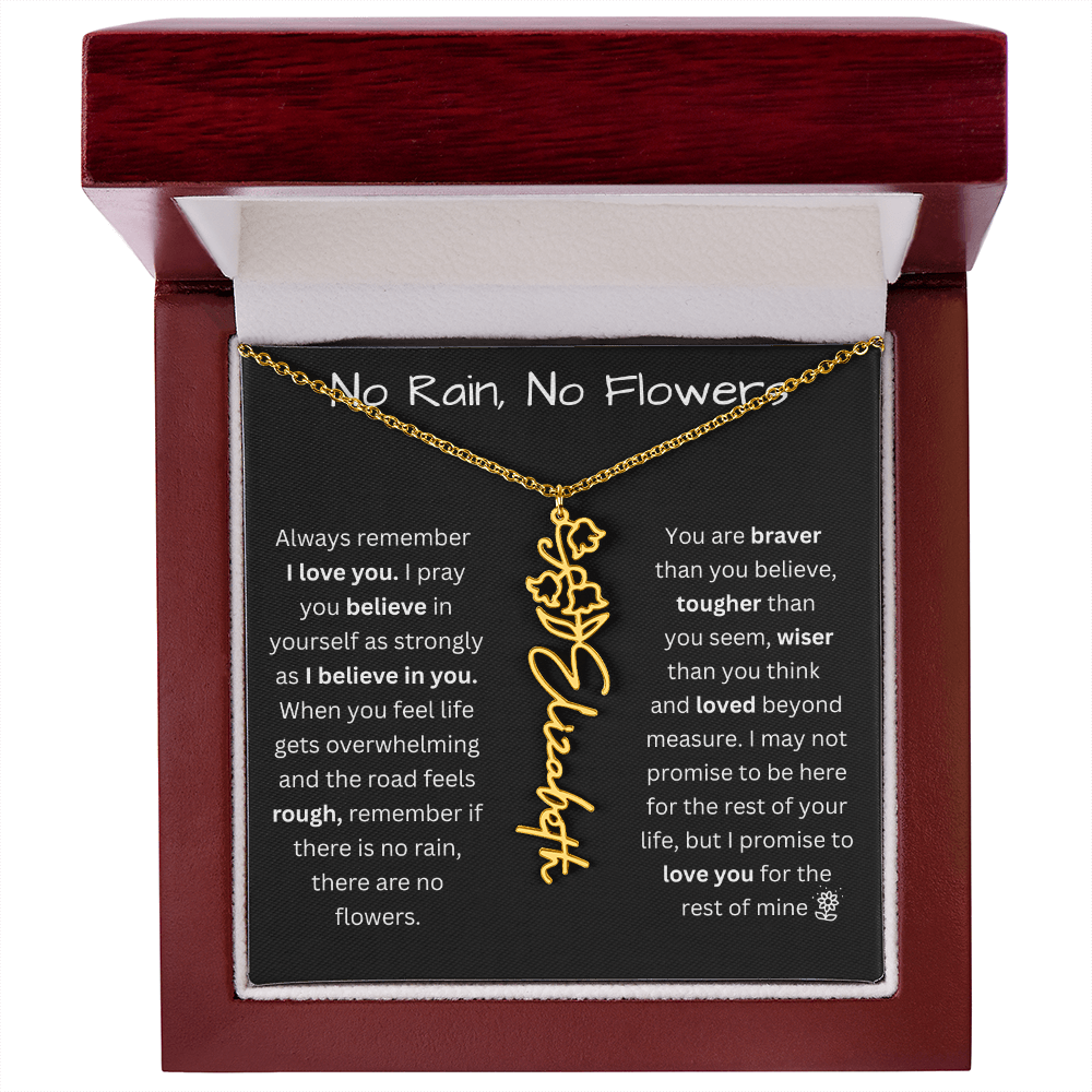 No Rain, No Flowers "Believe In Yourself" Flower Name Necklace