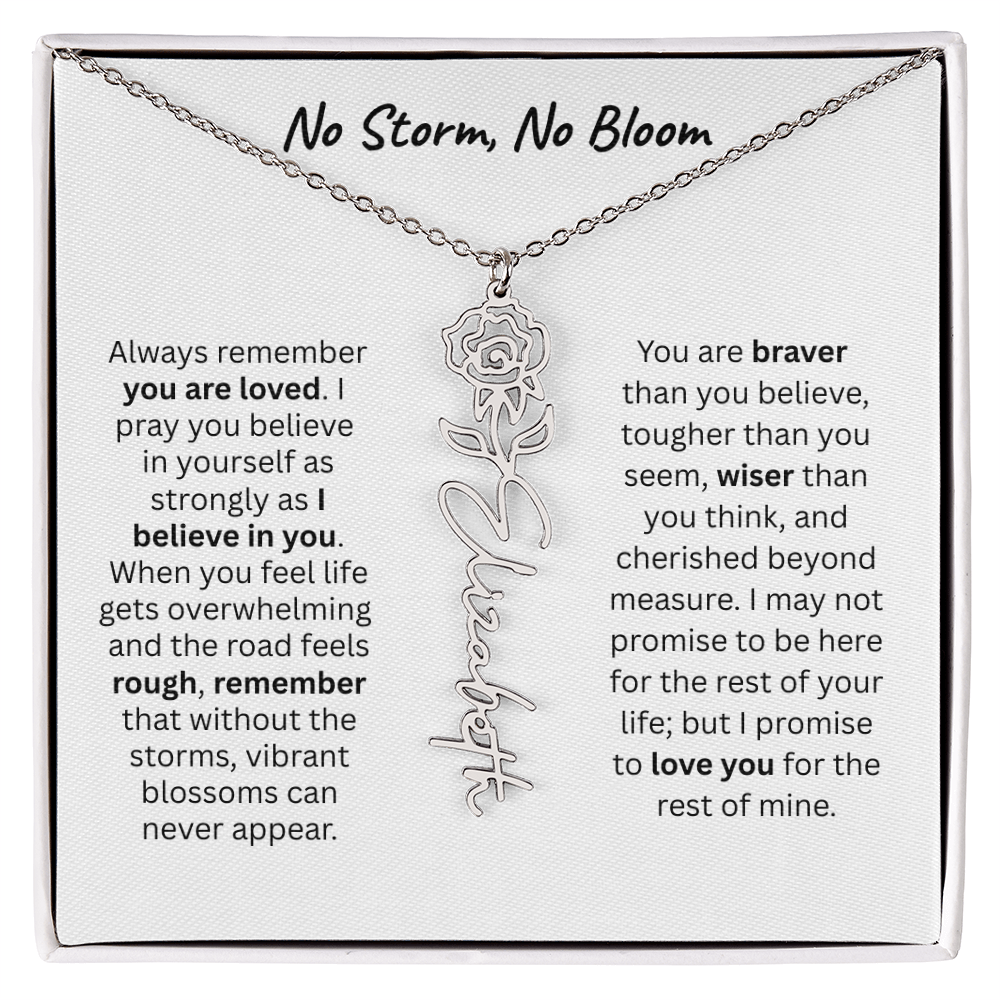 No Storm, No Boom "Believe in Yourself" Flower Name Necklace.