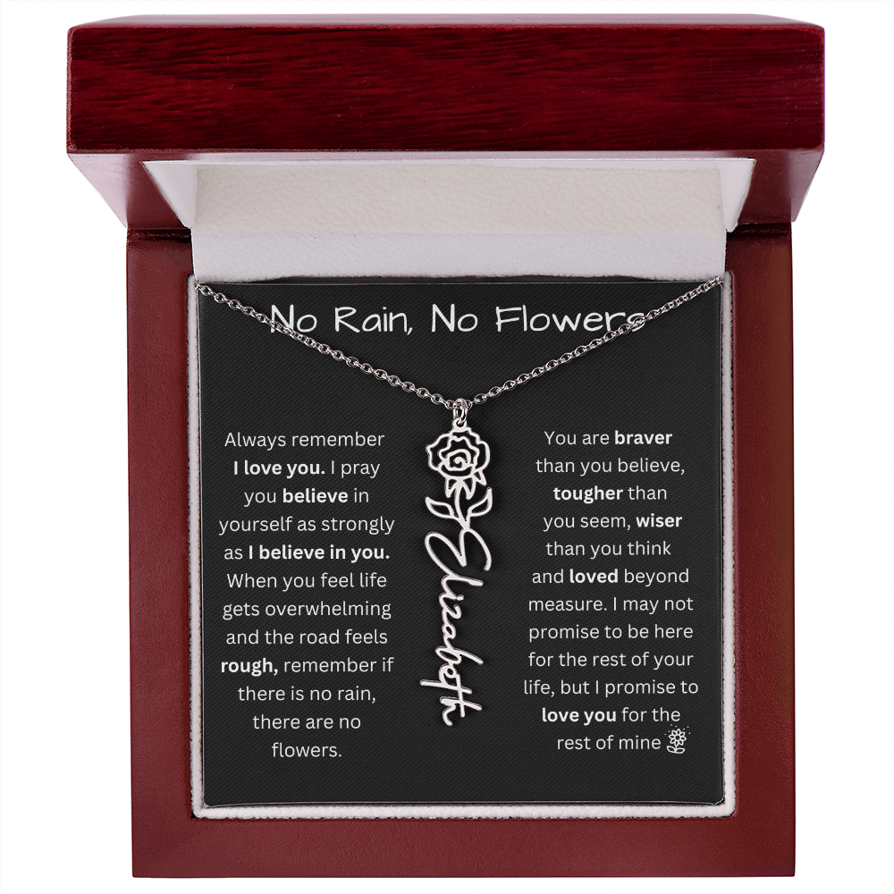 No Rain, No Flowers "Believe In Yourself" Flower Name Necklace