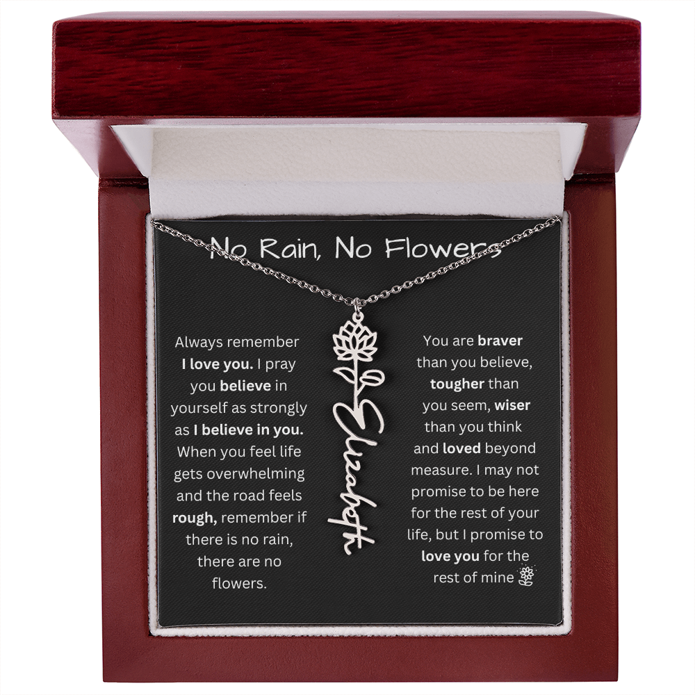 No Rain, No Flowers "Believe In Yourself" Flower Name Necklace