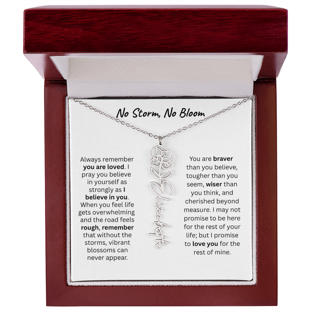 No Storm, No Boom "Believe in Yourself" Flower Name Necklace.