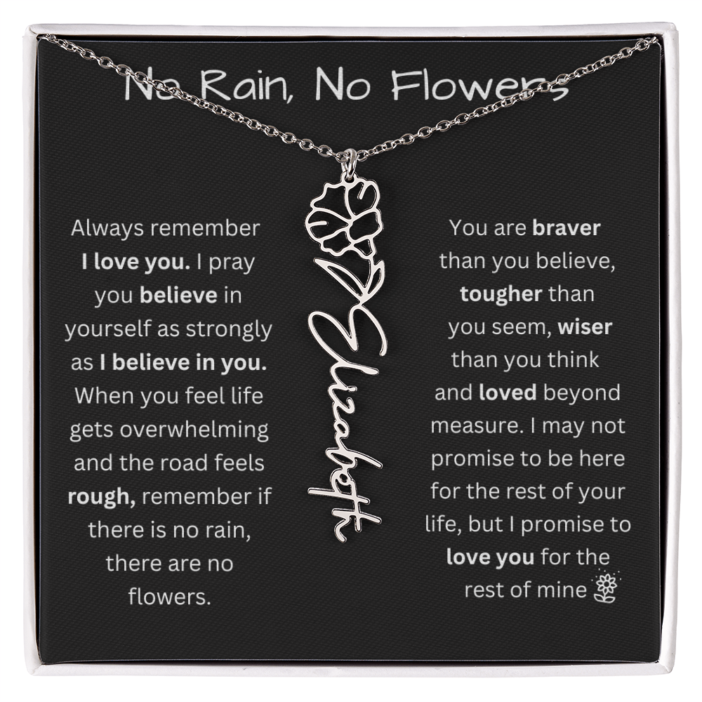 No Rain, No Flowers "Believe In Yourself" Flower Name Necklace