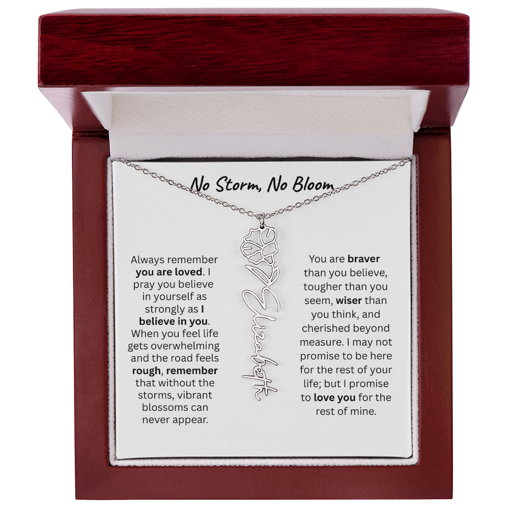 No Storm, No Boom "Believe in Yourself" Flower Name Necklace.