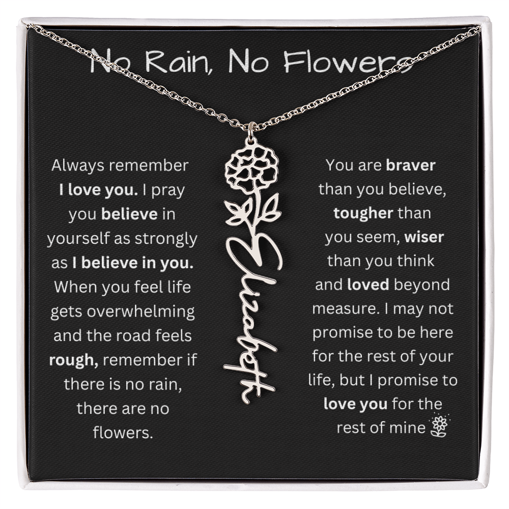 No Rain, No Flowers "Believe In Yourself" Flower Name Necklace