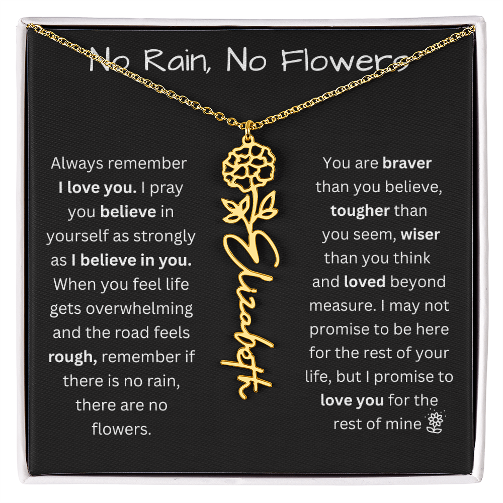 No Rain, No Flowers "Believe In Yourself" Flower Name Necklace
