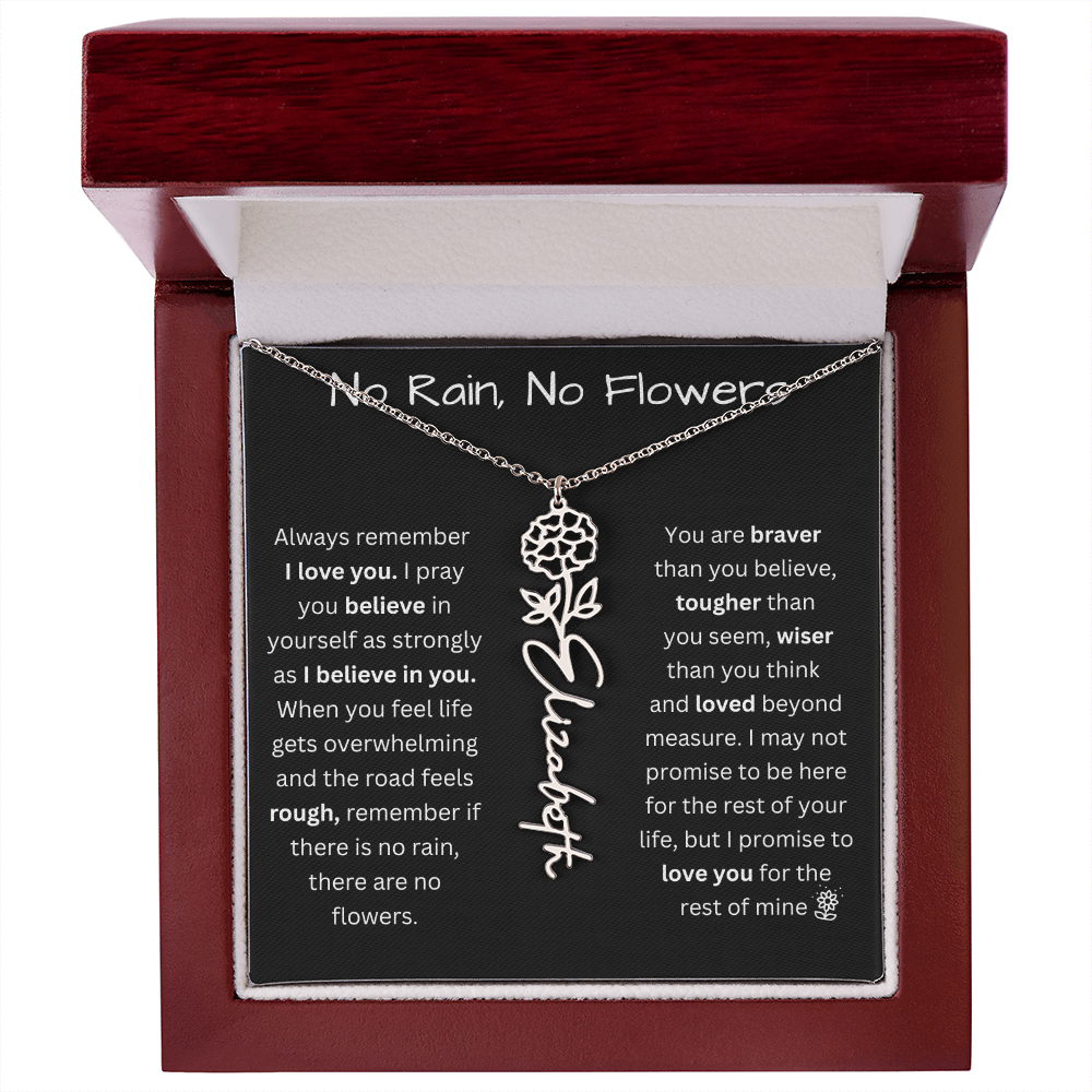 No Rain, No Flowers "Believe In Yourself" Flower Name Necklace