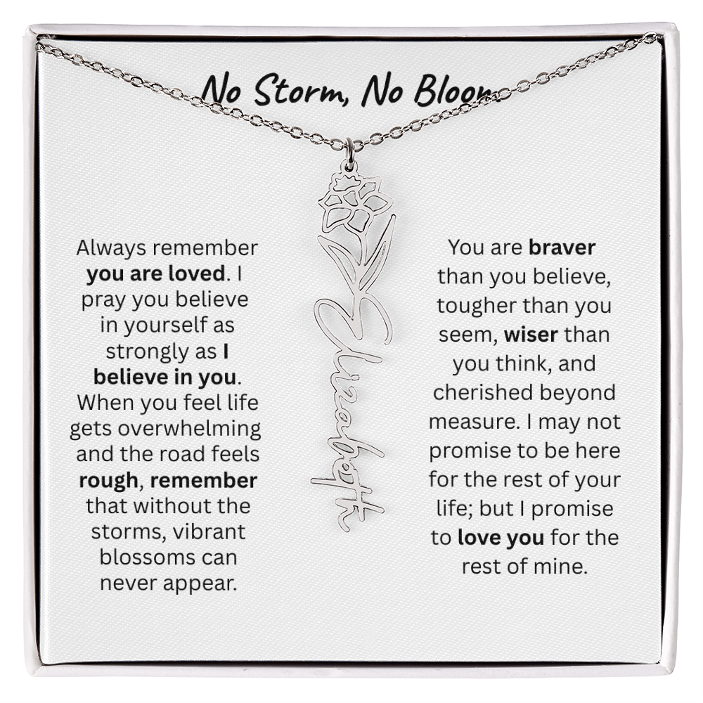 No Storm, No Boom "Believe in Yourself" Flower Name Necklace.