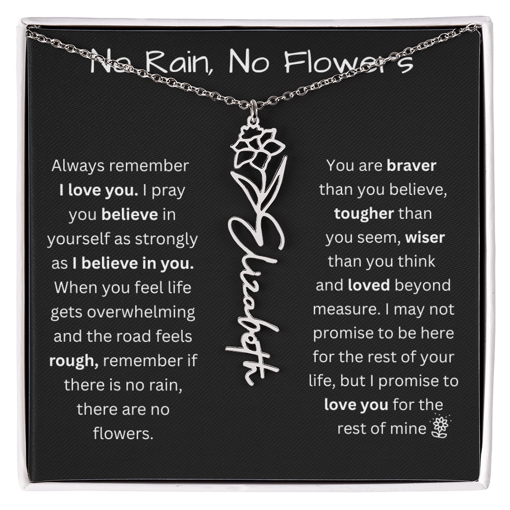 No Rain, No Flowers "Believe In Yourself" Flower Name Necklace