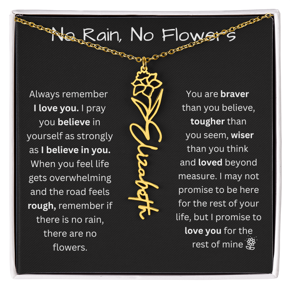 No Rain, No Flowers "Believe In Yourself" Flower Name Necklace