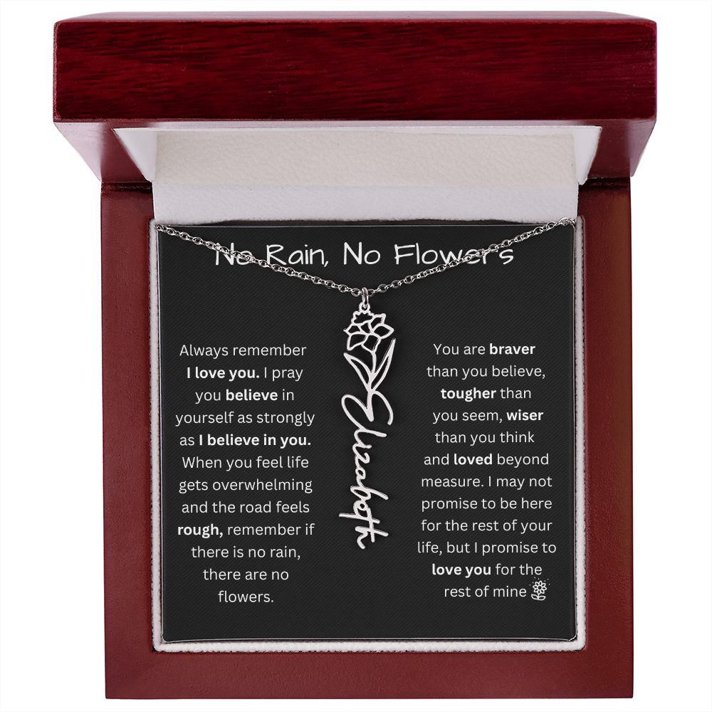 No Rain, No Flowers "Believe In Yourself" Flower Name Necklace