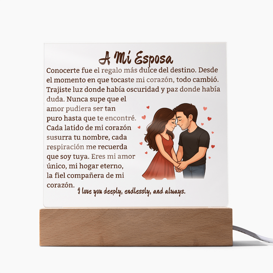 Para Mi Esposa "Amor Unico En La Vida" Placa Acrílica Cuadrada